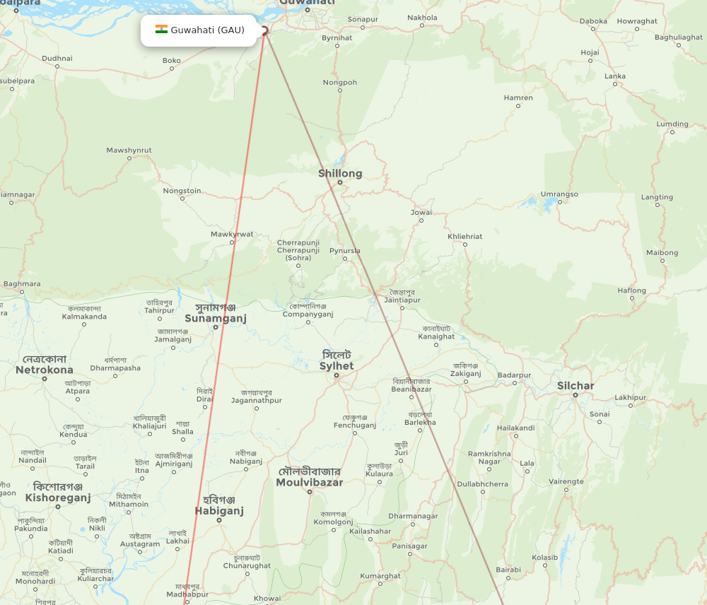 GAU to IXA flights and routes map