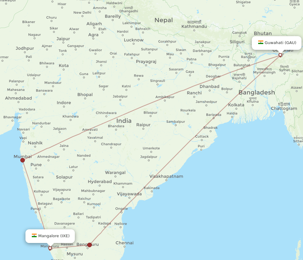 GAU to IXE flights and routes map