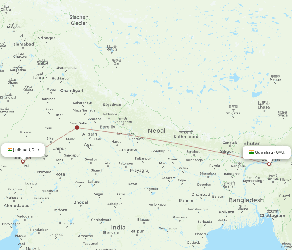 GAU-JDH flight routes
