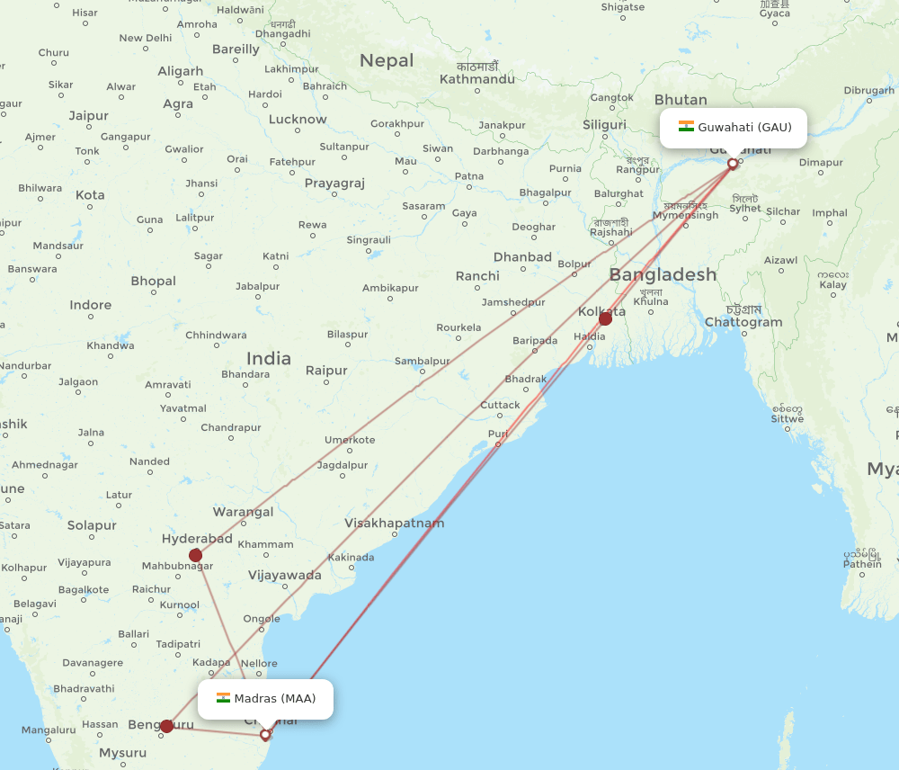 GAU-MAA flight routes