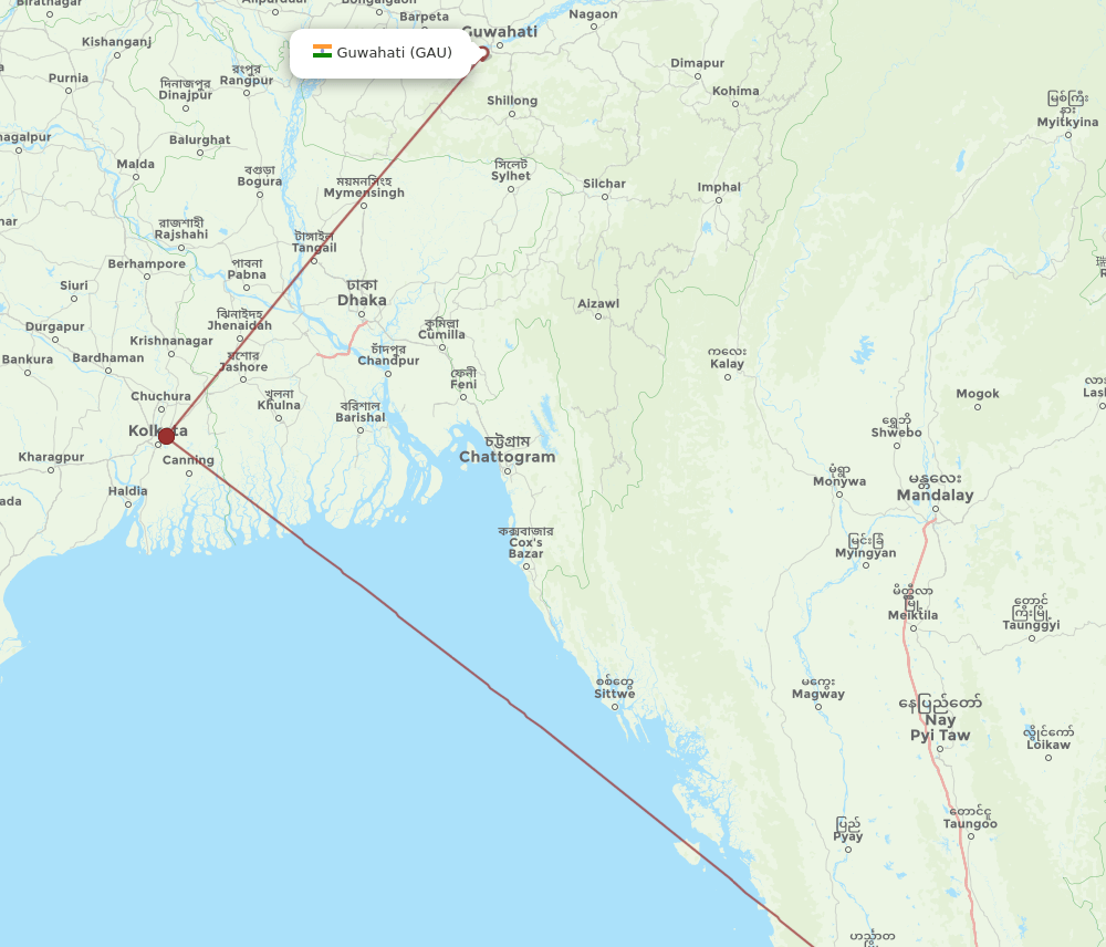 GAU-RGN flight routes