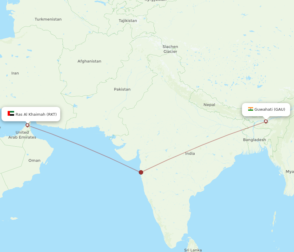 GAU to RKT flights and routes map