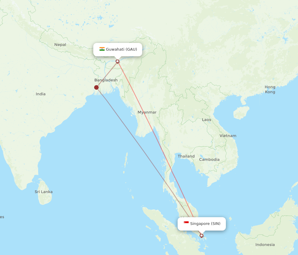GAU to SIN flights and routes map