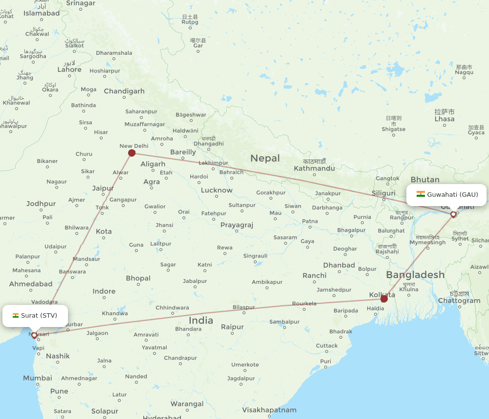GAU-STV flight routes