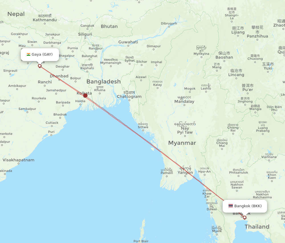 GAY to BKK flights and routes map