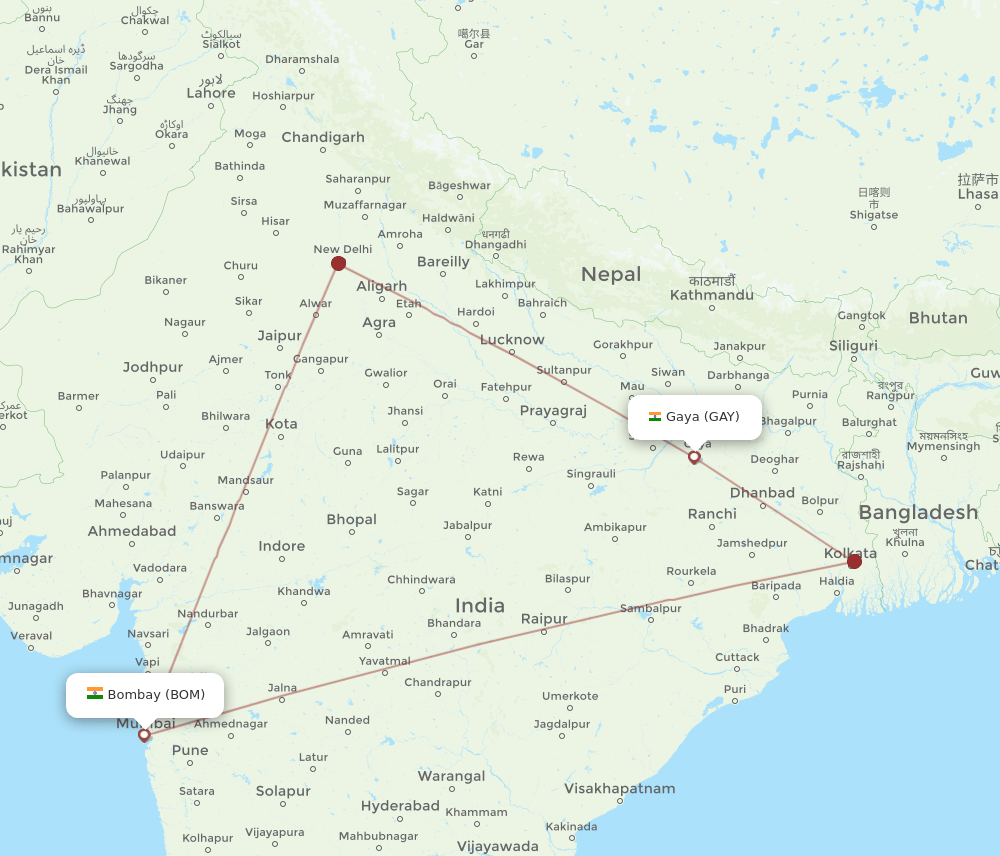 GAY-BOM flight routes