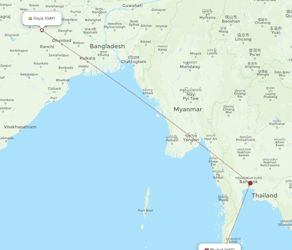 GAY-HKT flight routes