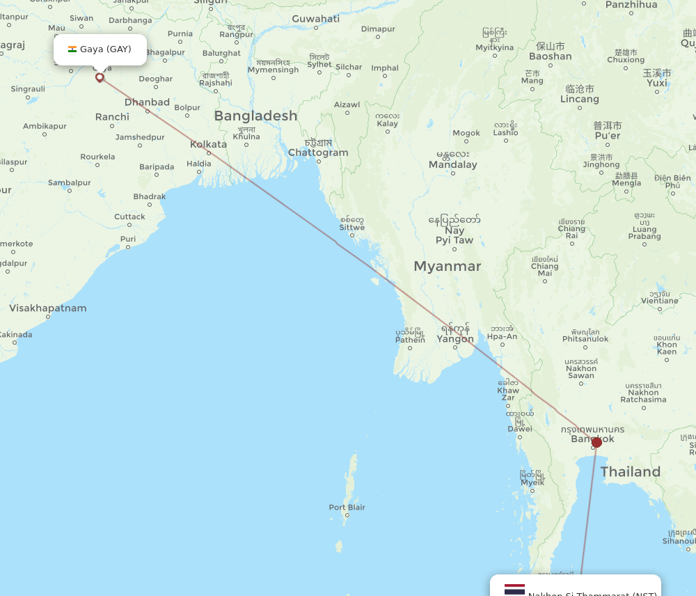 GAY-NST flight routes
