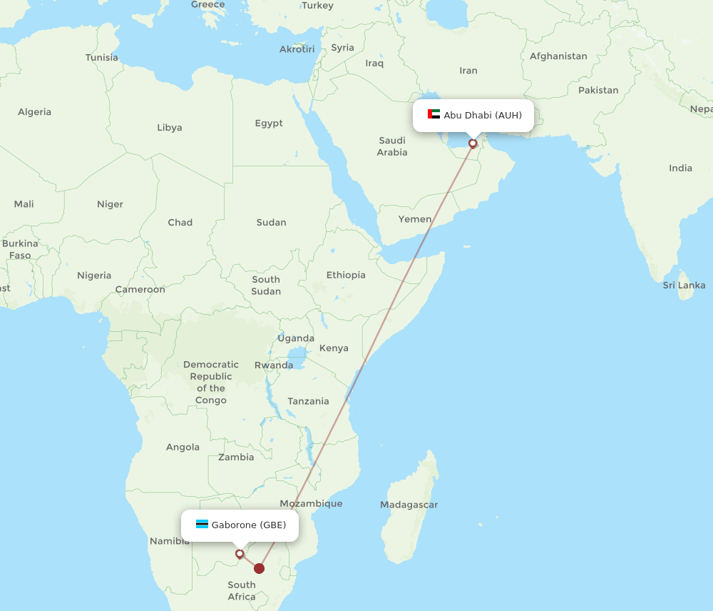 GBE to AUH flights and routes map