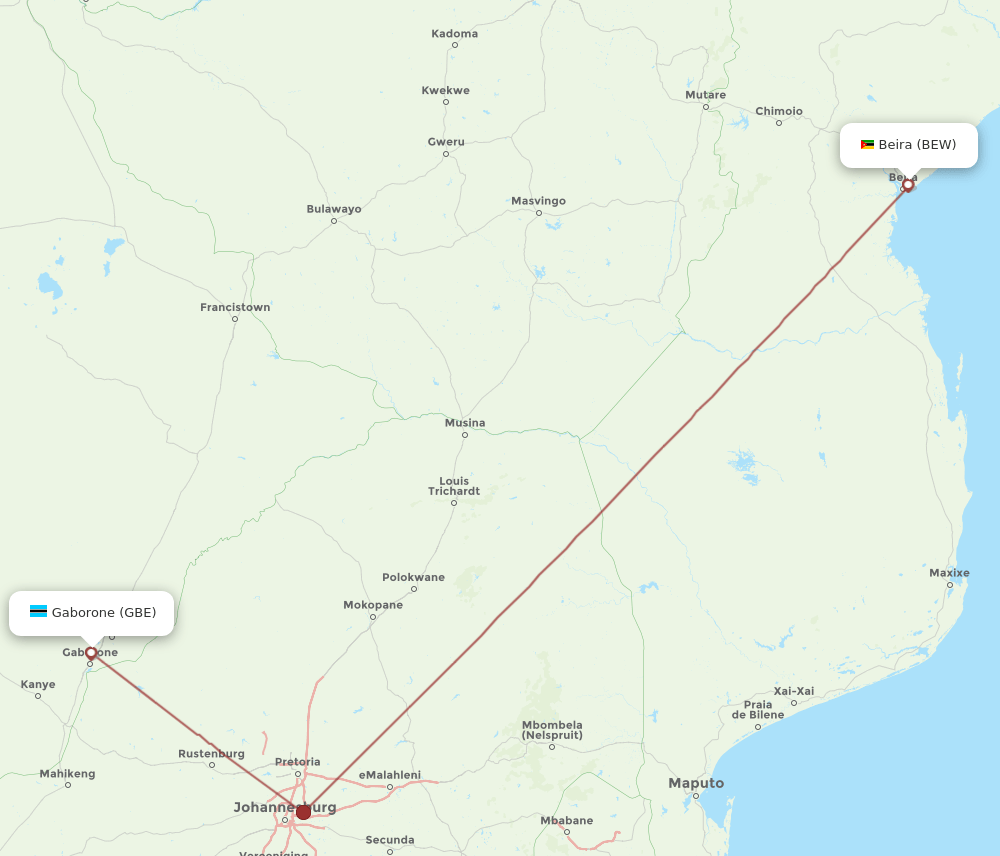 GBE-BEW flight routes