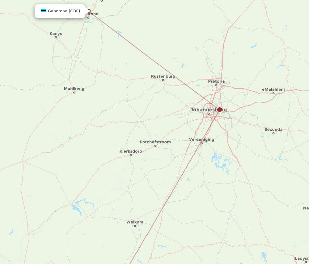 GBE to BFN flights and routes map