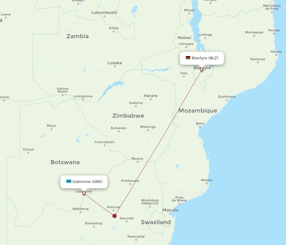 GBE to BLZ flights and routes map