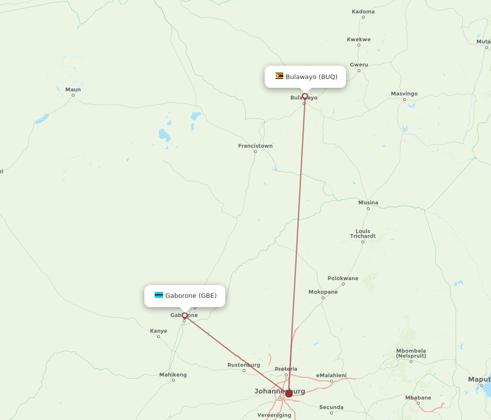 GBE to BUQ flights and routes map