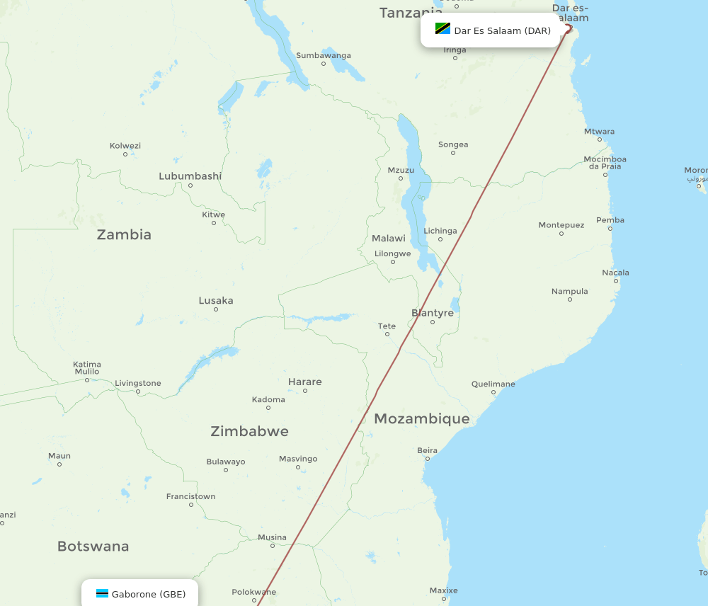 GBE-DAR flight routes