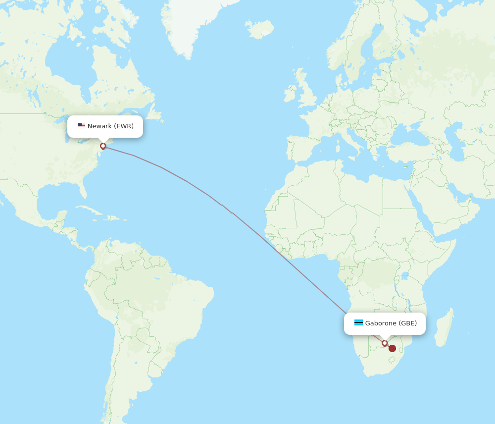 New York - Gaborone route map and flight paths
