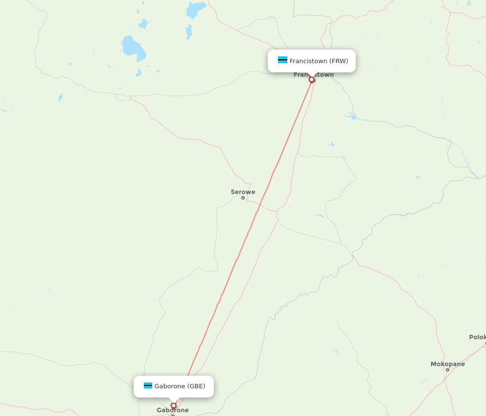 Gaborone - Francistown route map and flight paths