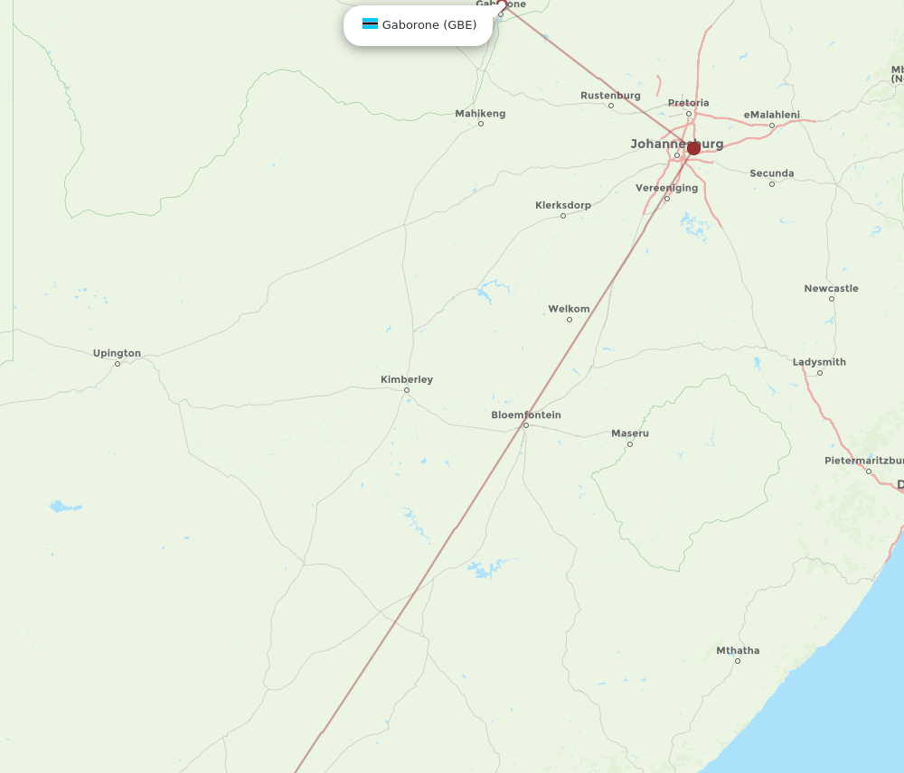 GBE to GRJ flights and routes map