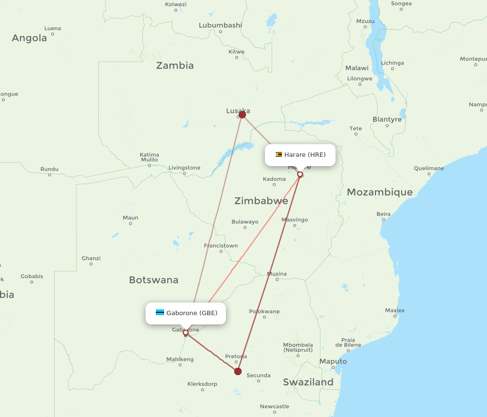 GBE to HRE flights and routes map