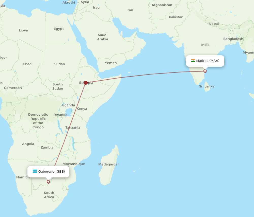 GBE-MAA flight routes