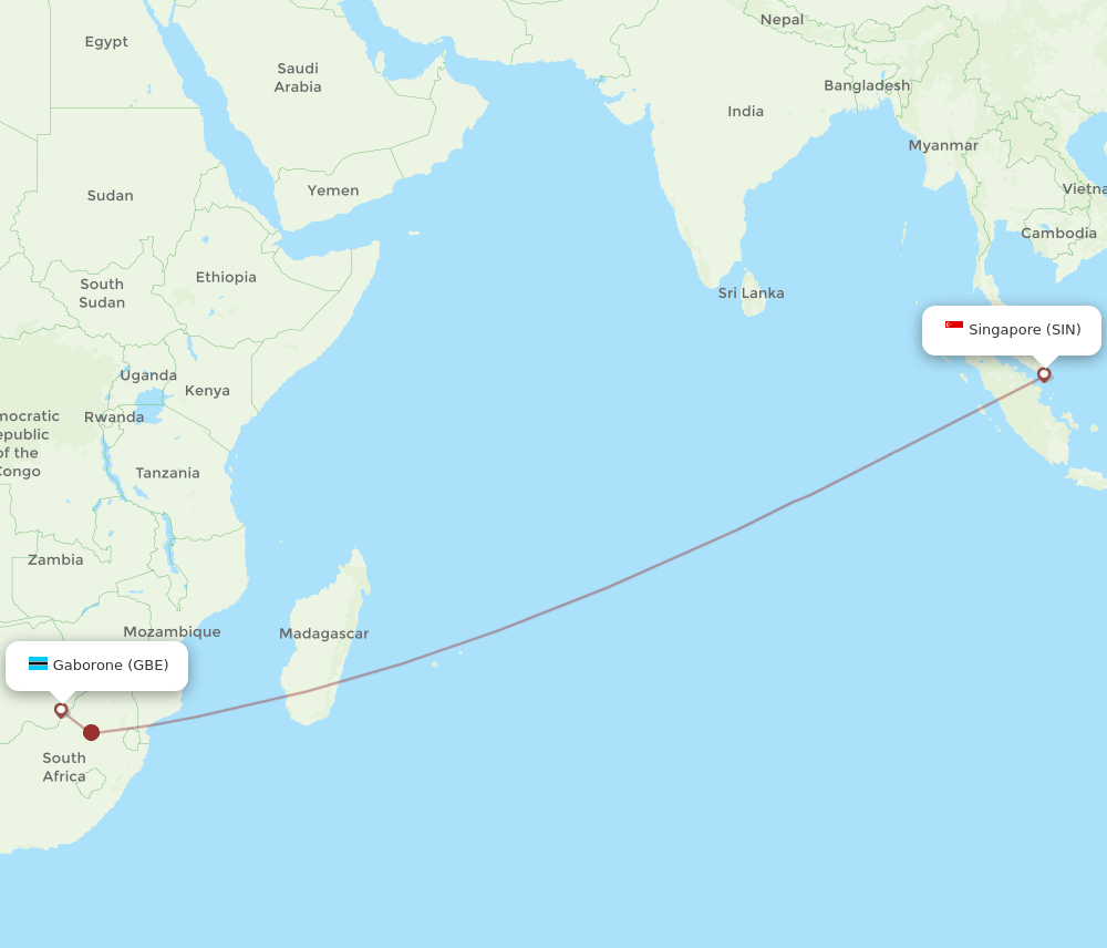 GBE to SIN flights and routes map