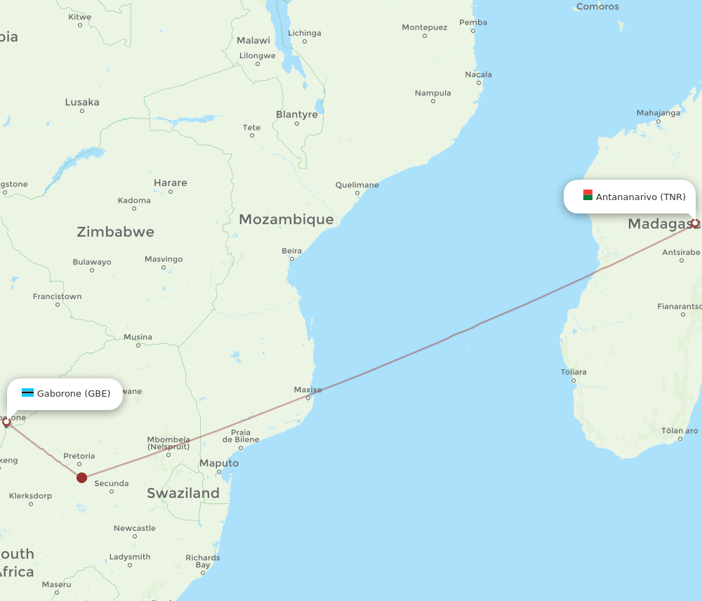 GBE to TNR flights and routes map
