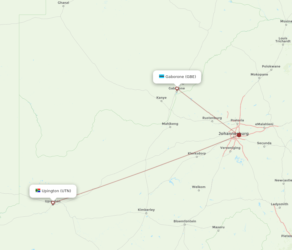 GBE-UTN flight routes