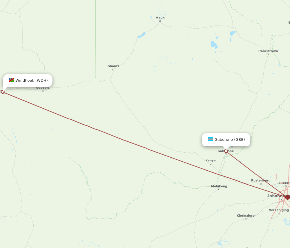 GBE-WDH flight routes