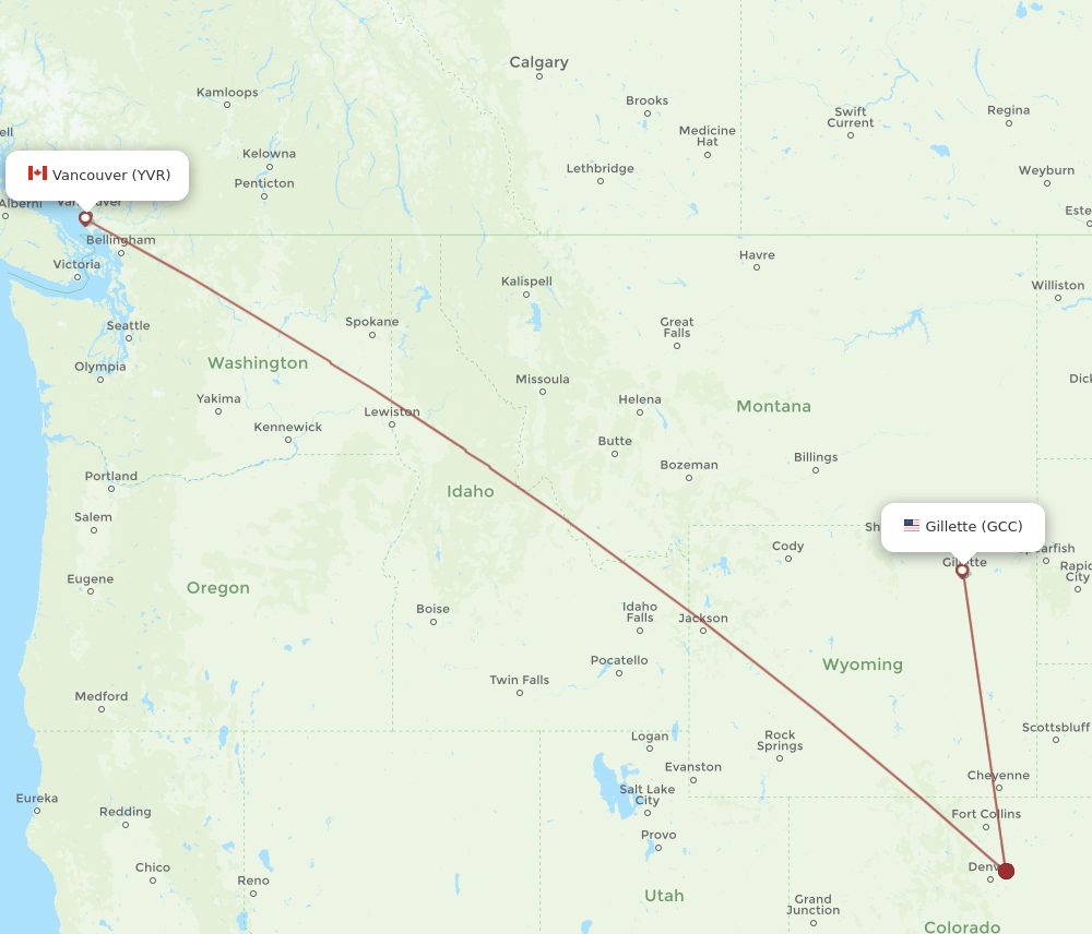 GCC to YVR flights and routes map
