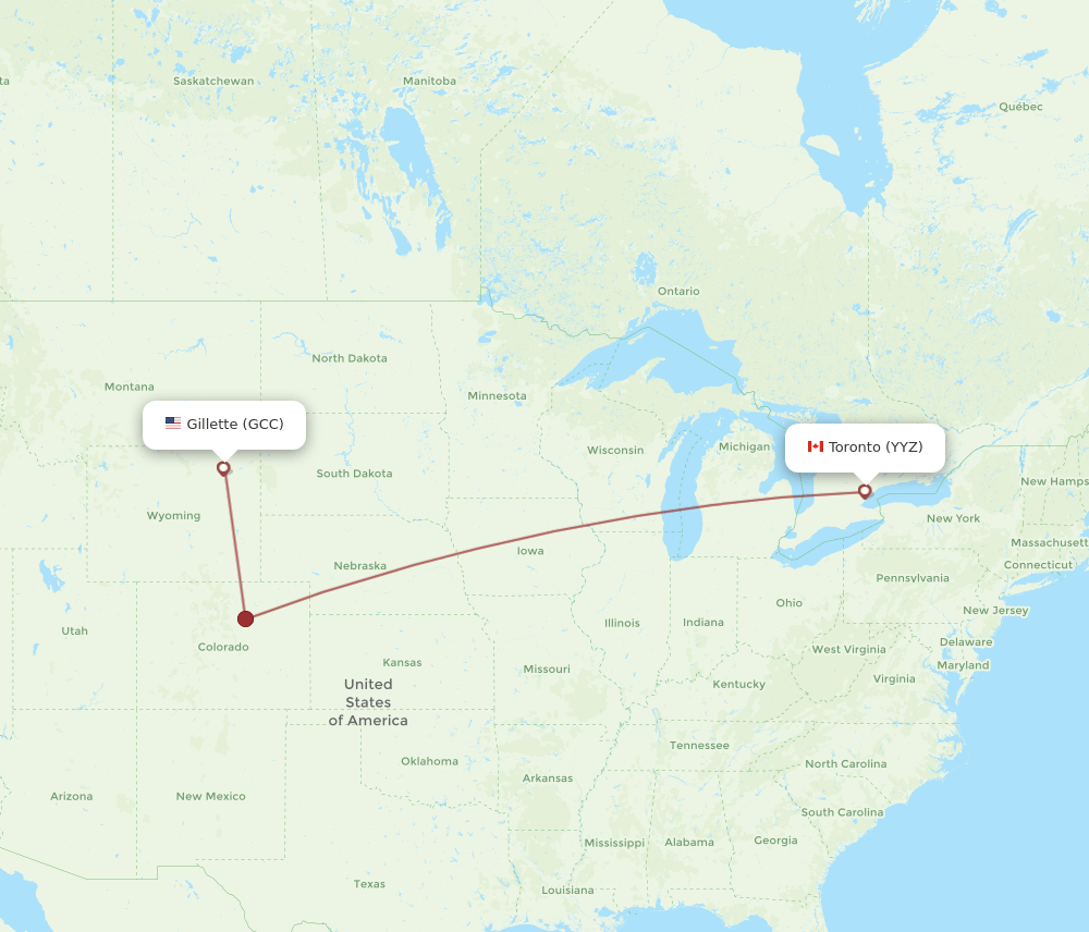 GCC to YYZ flights and routes map