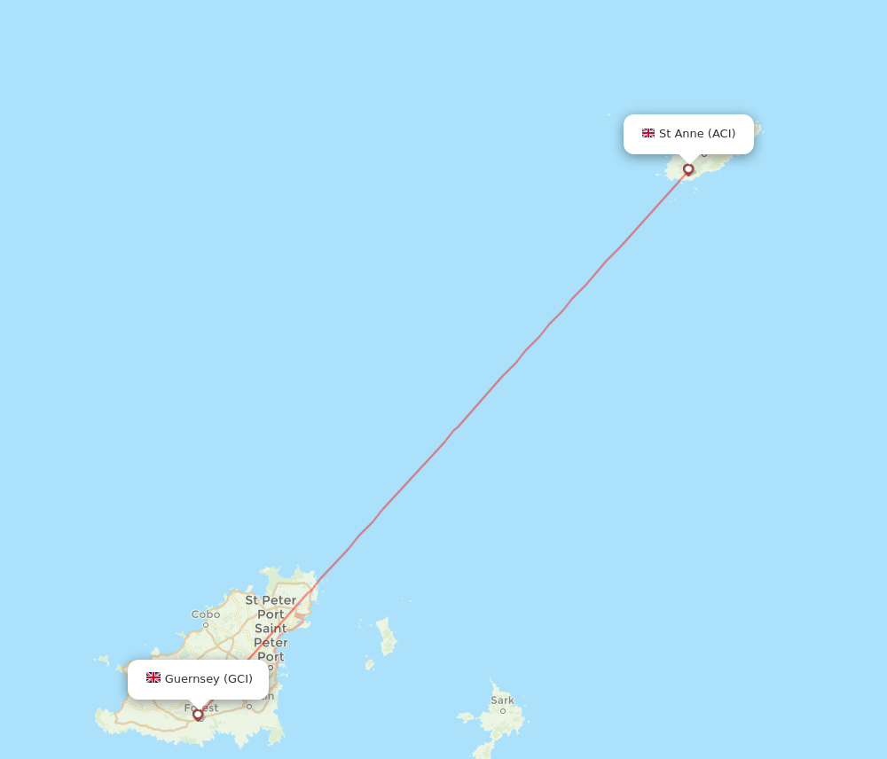 Guernsey - Alderney route map and flight paths