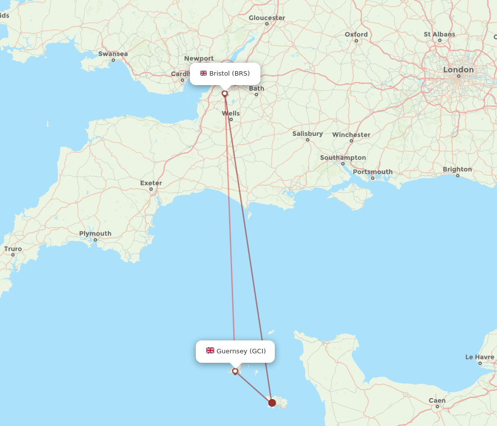 GCI to BRS flights and routes map