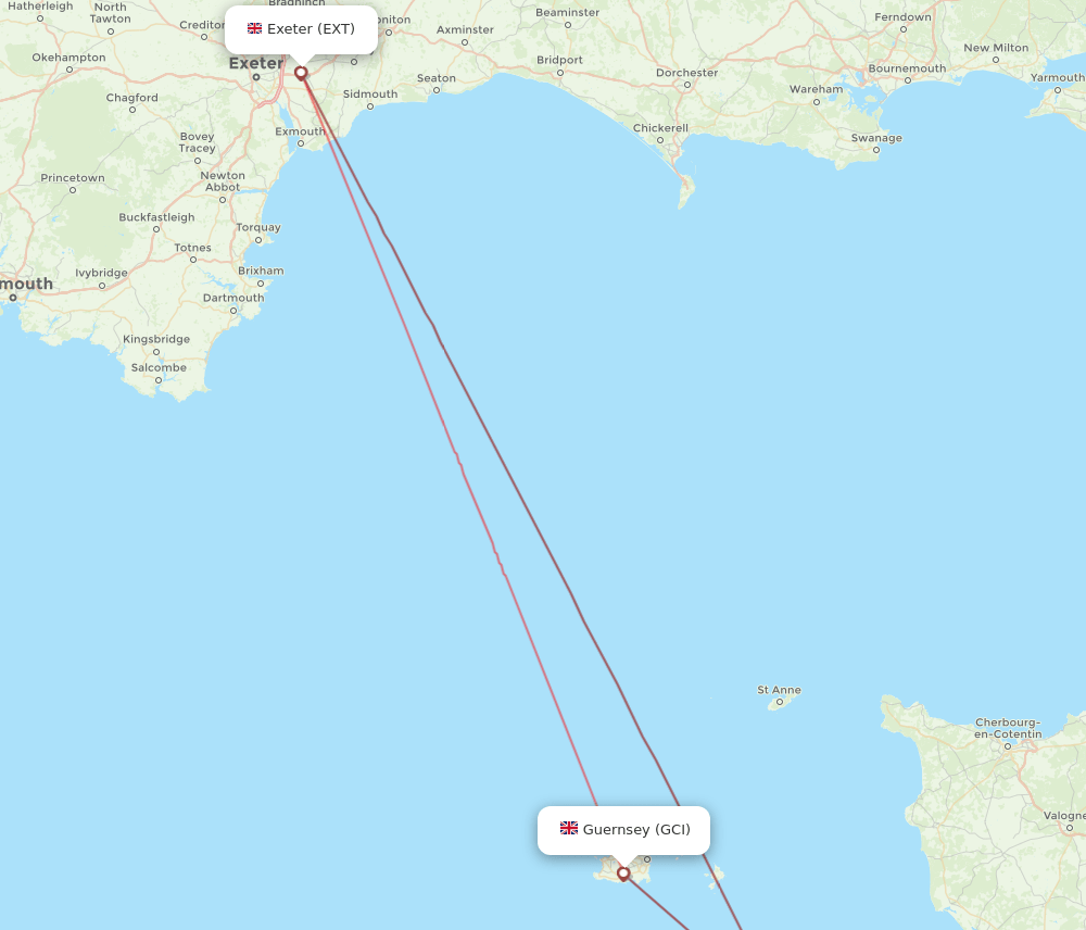 GCI to EXT flights and routes map