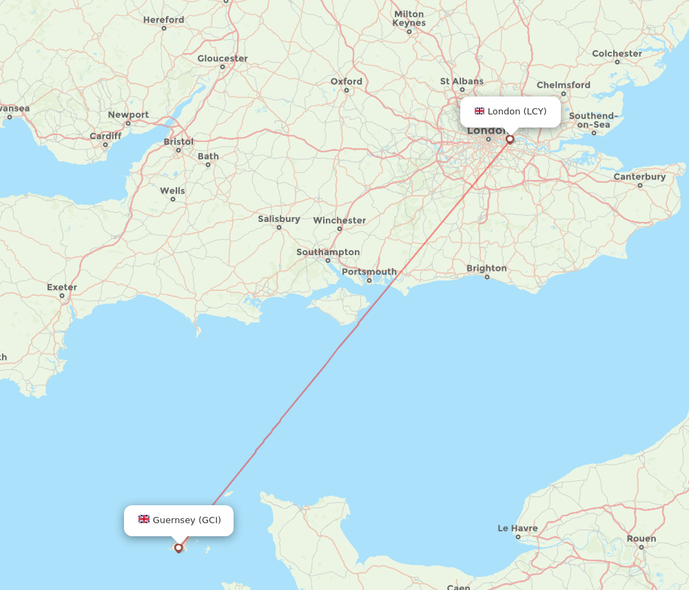 Guernsey - London route map and flight paths