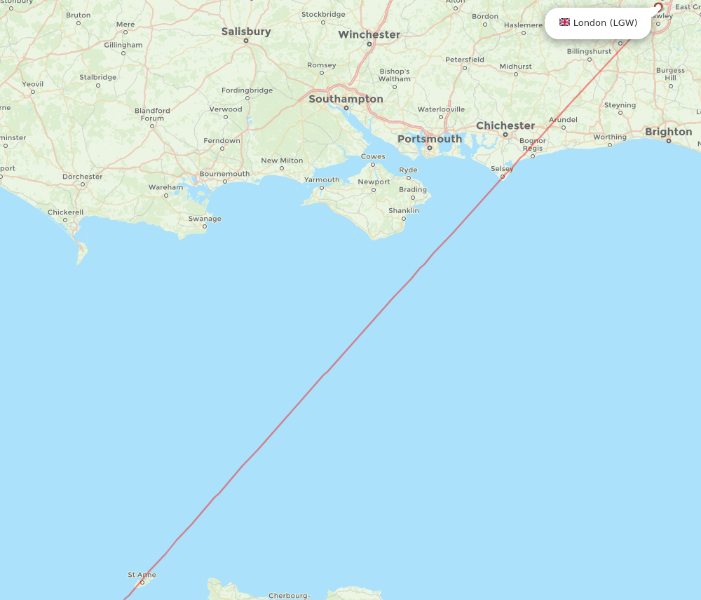 Guernsey - London route map and flight paths