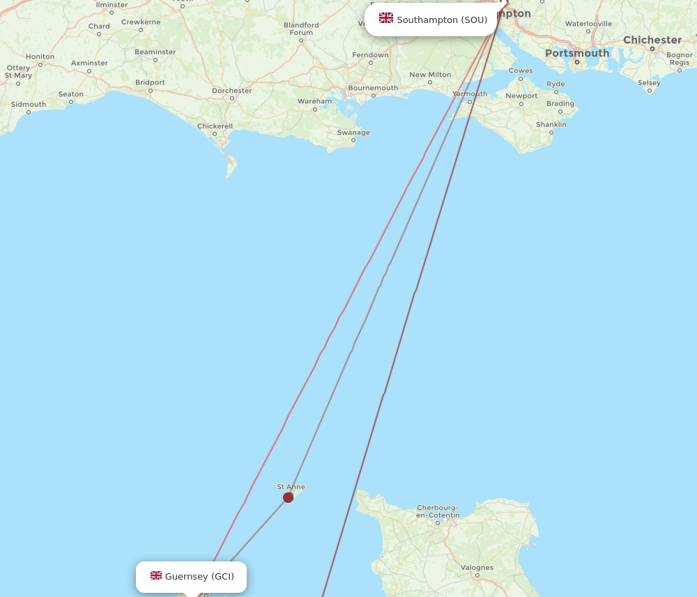 GCI to SOU flights and routes map
