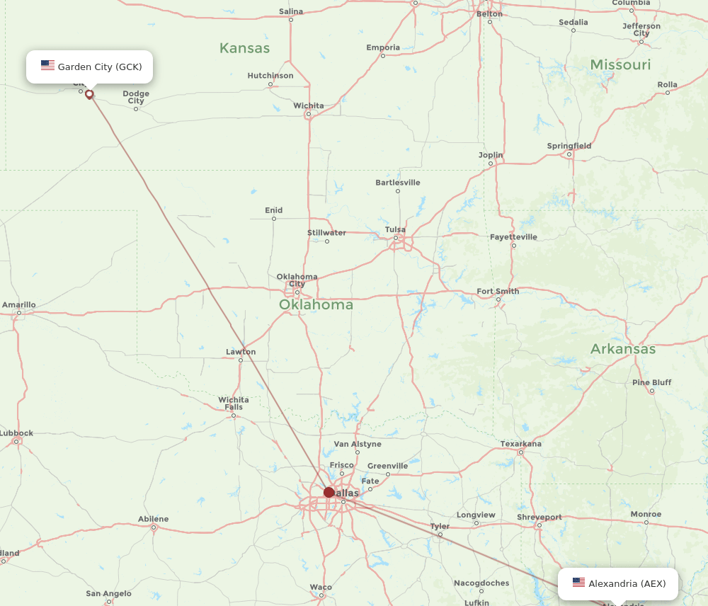 GCK-AEX flight routes