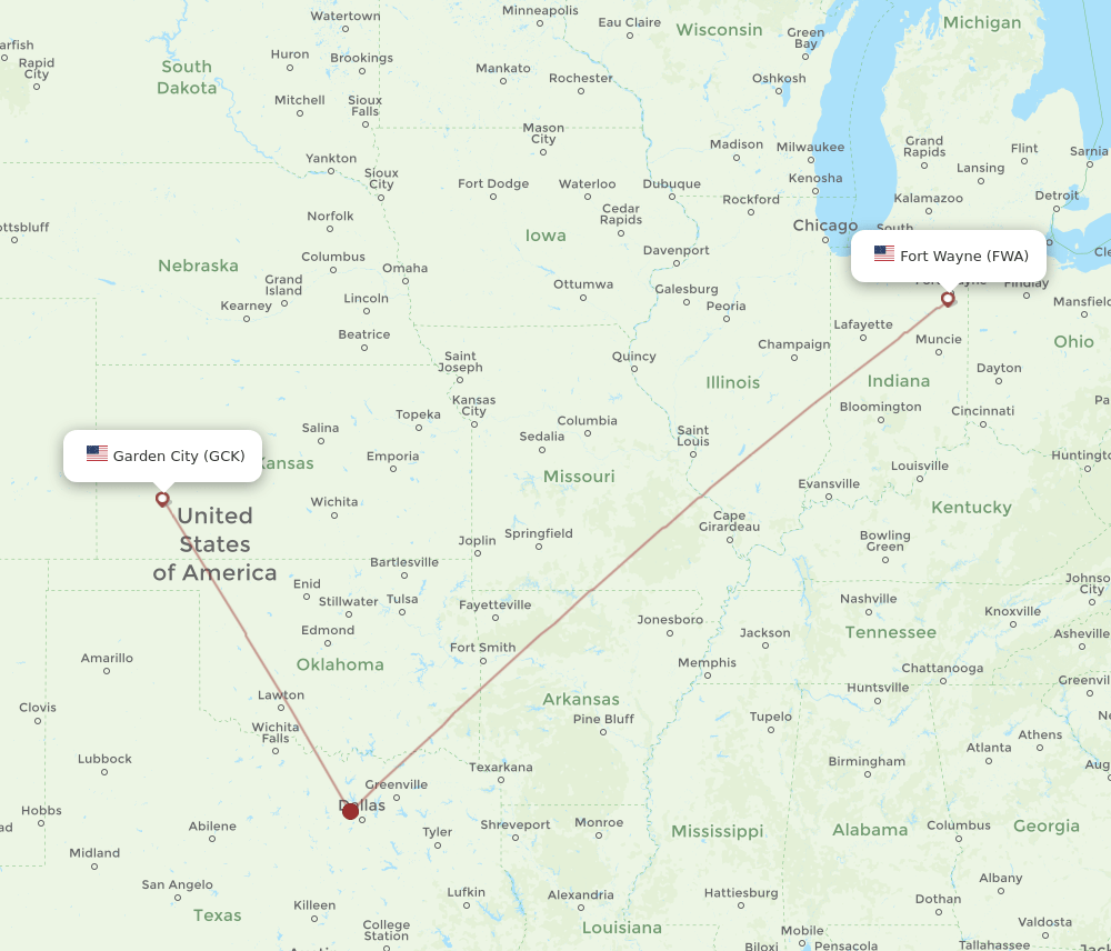 GCK to FWA flights and routes map