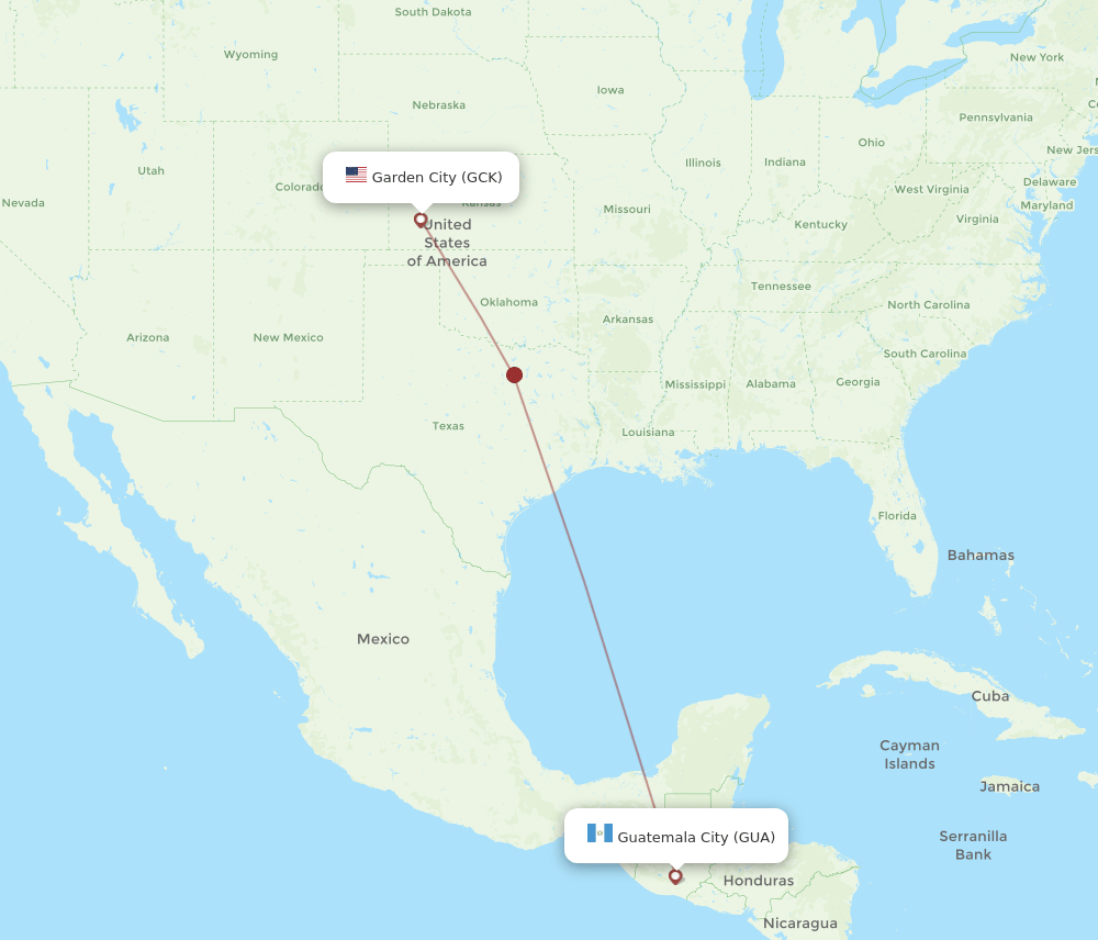 GCK to GUA flights and routes map