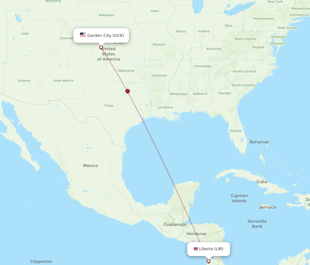GCK to LIR flights and routes map