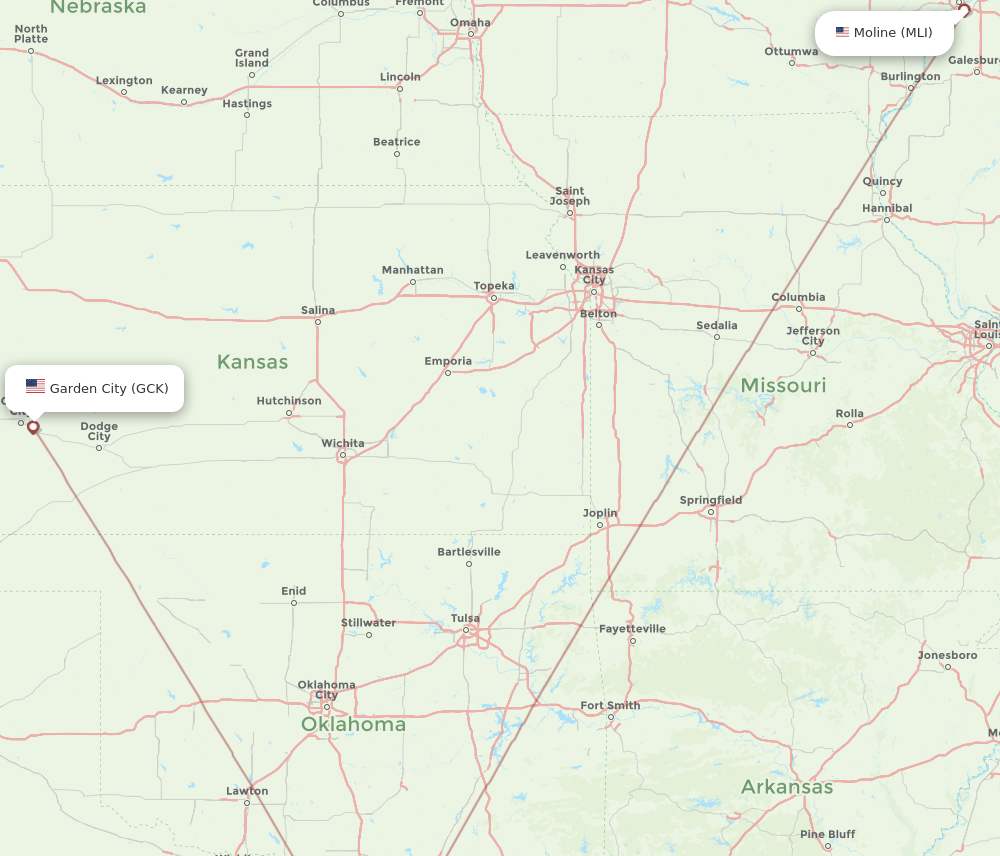 GCK-MLI flight routes
