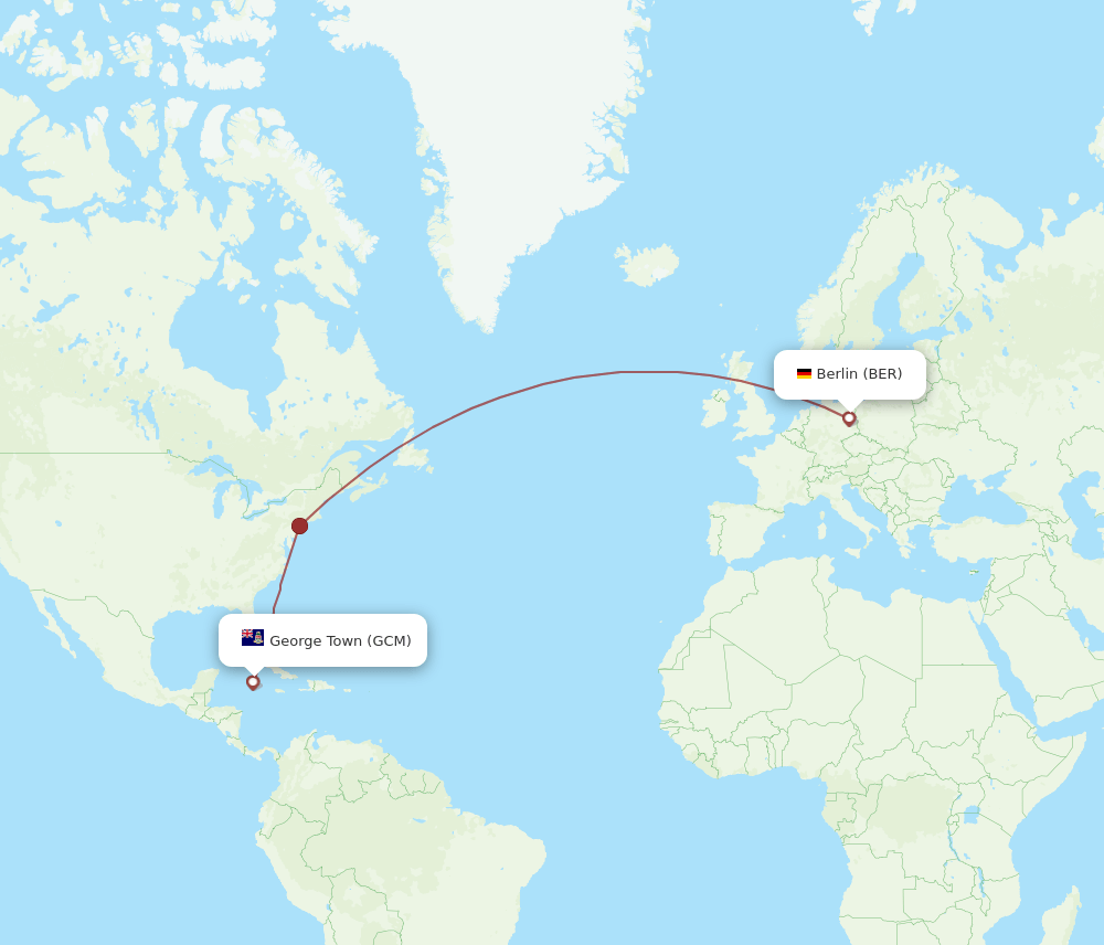 Berlin - Grand Cayman Island route map and flight paths