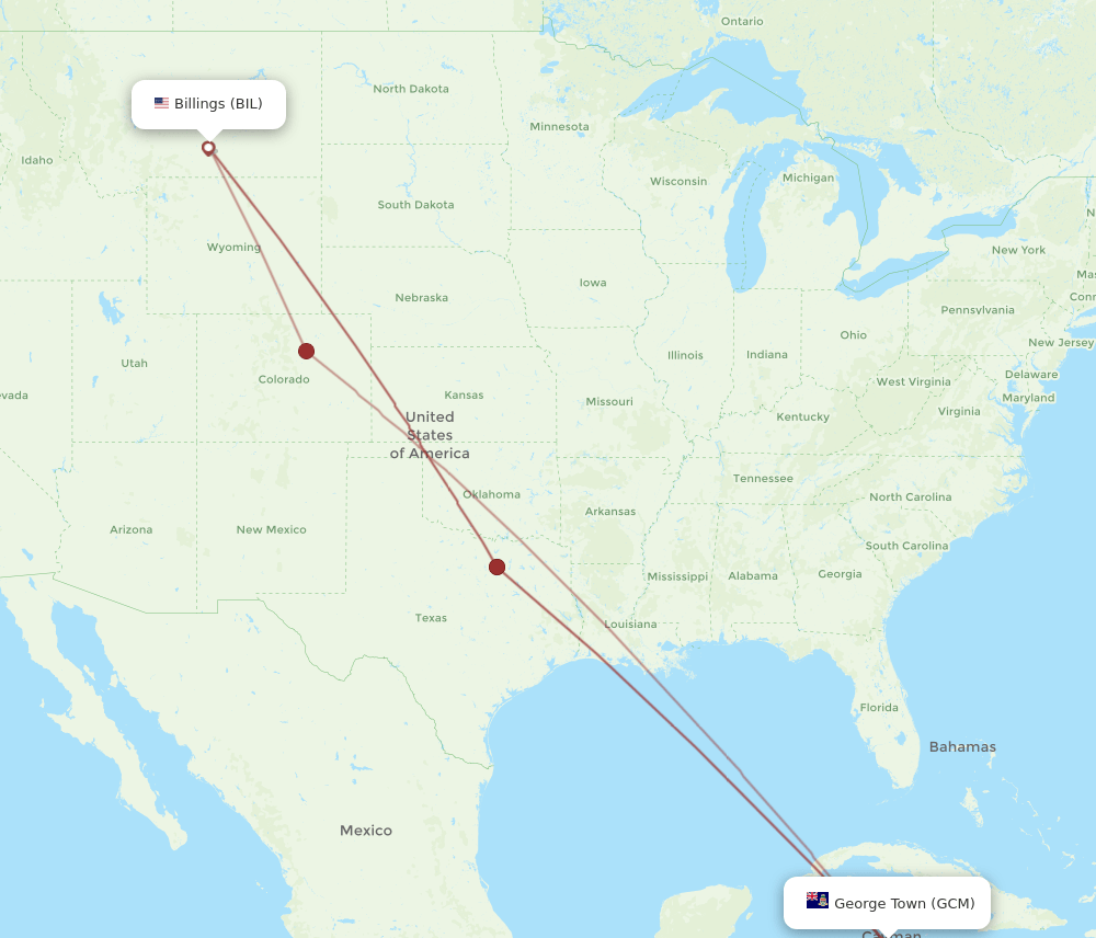GCM to BIL flights and routes map