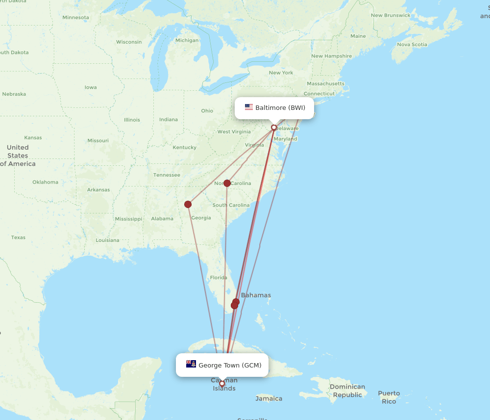 GCM-BWI flight routes