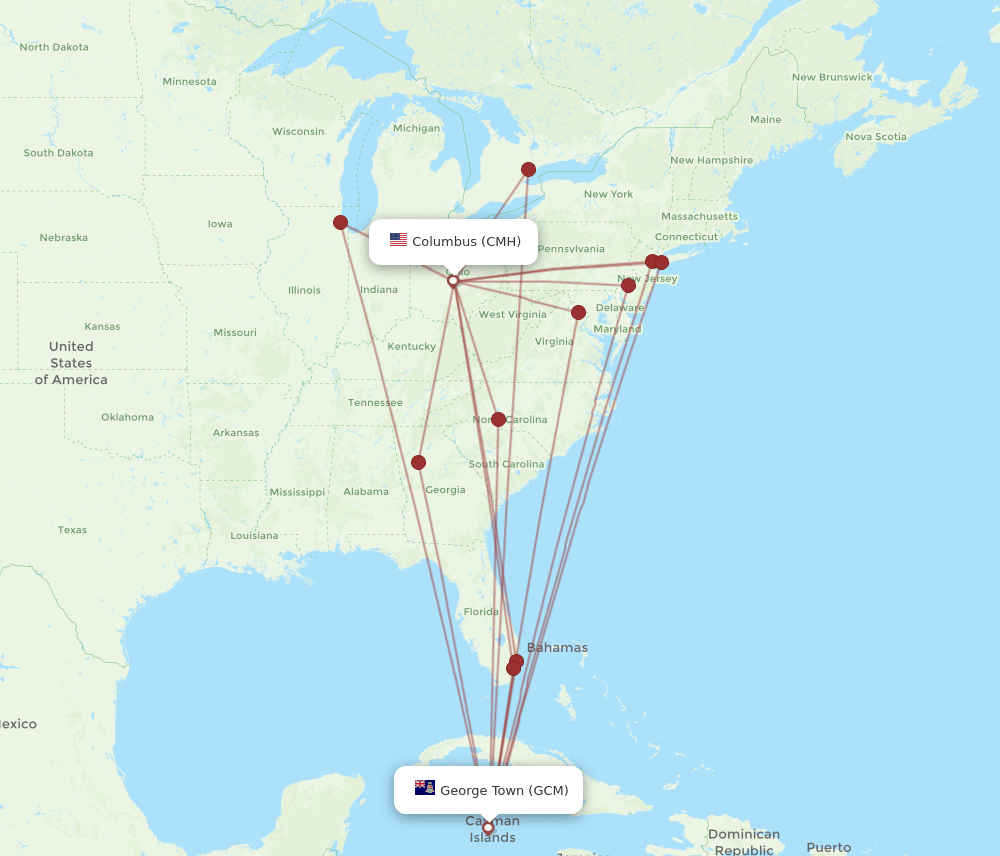 GCM to CMH flights and routes map