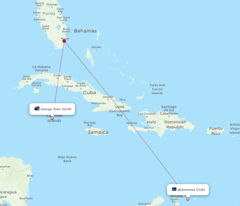 GCM-CUR flight routes