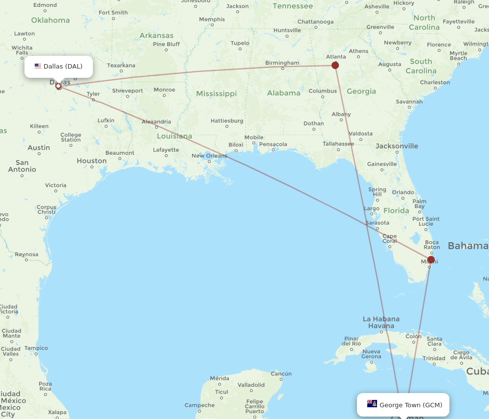 GCM to DAL flights and routes map