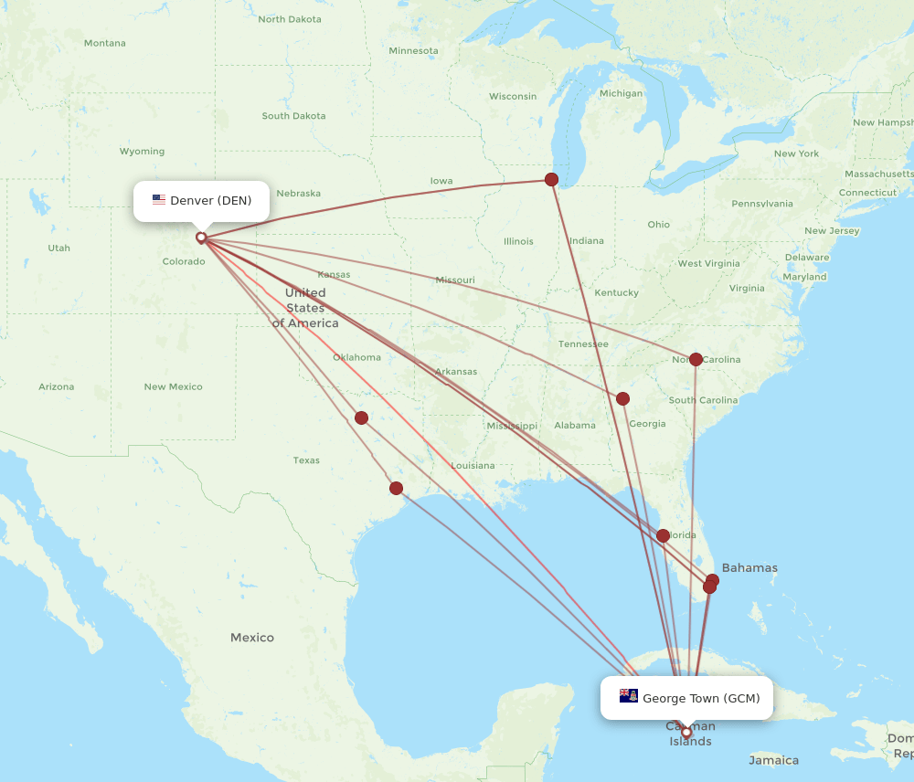 GCM to DEN flights and routes map
