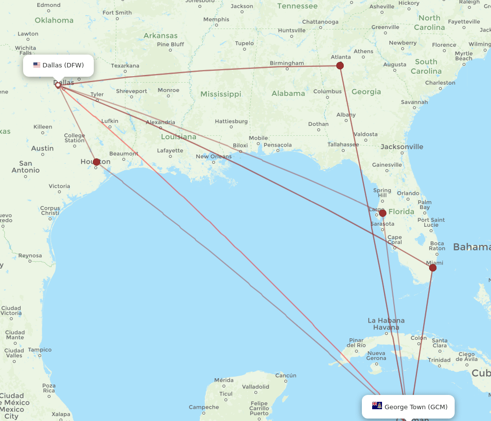 GCM to DFW flights and routes map