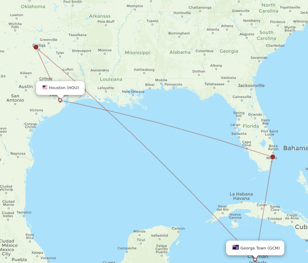 GCM to HOU flights and routes map