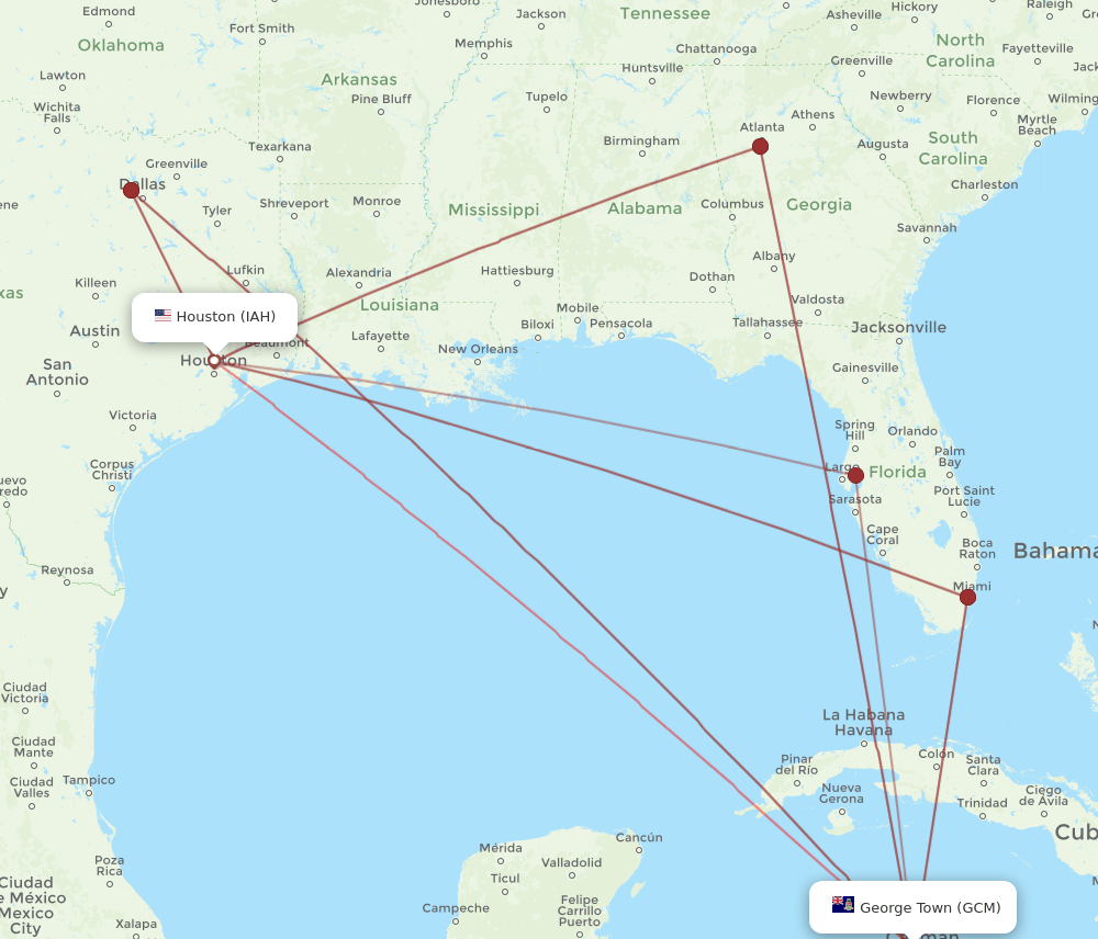 GCM-IAH flight routes